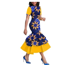 African Style Dashiki Women's Dress Ankara Printed Short Sleeves Mid-Calf Length Women Party Dress Wedding Outfits Trumpet Dress