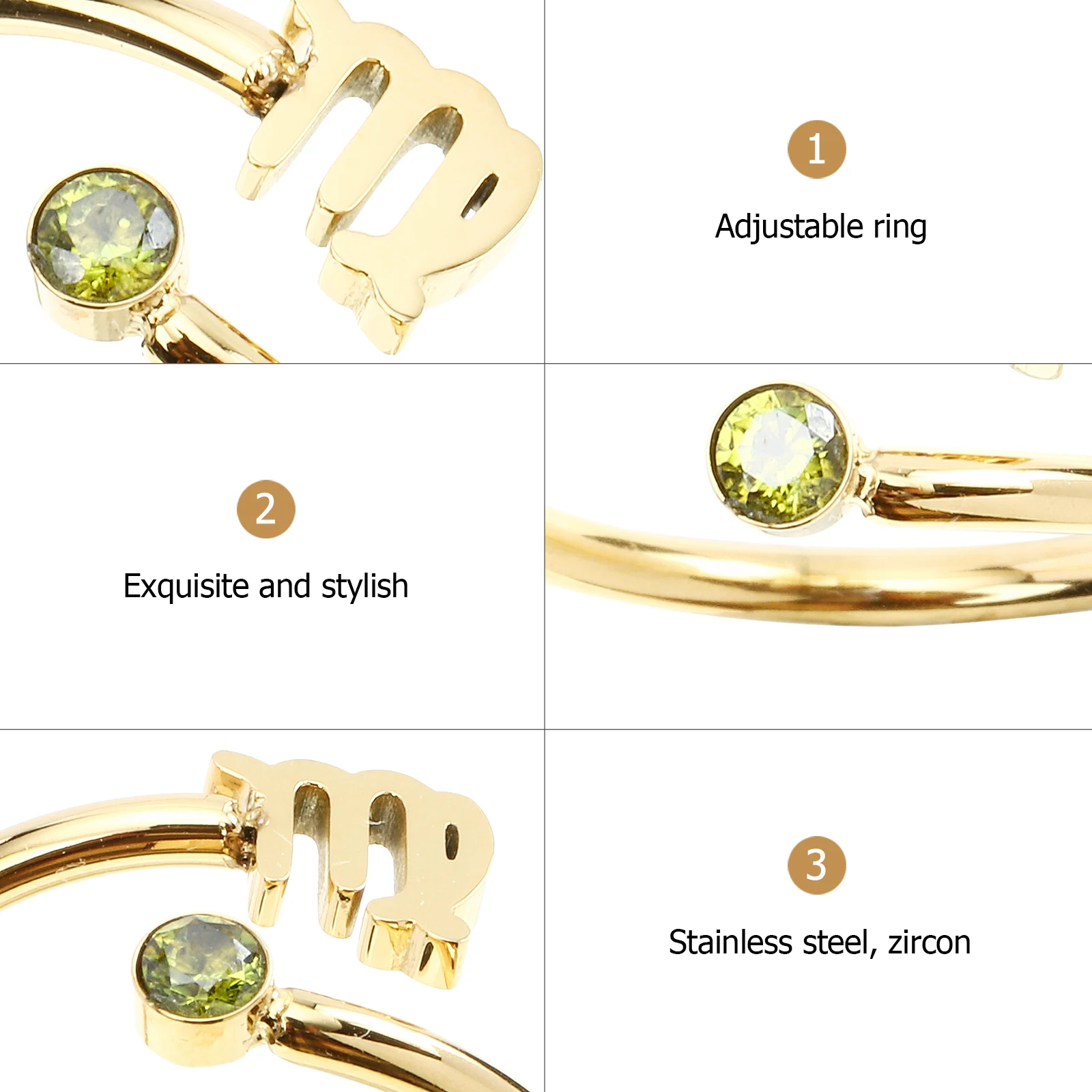 

Girlfriend Gift Finger Ring Birthstone Holiday Adjustable Open Zircon Engagement