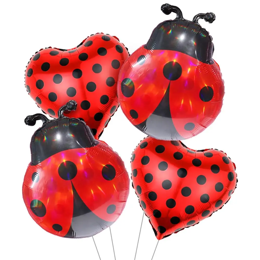 4pcs Cartoon Ladybug Foil Balloon Insect Theme Kids Birthday Foil Ballon Photography Prop Lovely Ladybird Inflatable Air Balloon