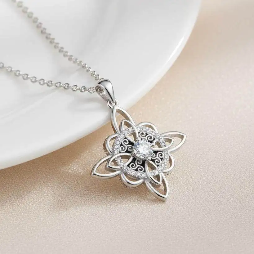 

Fashionable Celtic Knot Pendant Necklace Women's Witch Knot Jewelry Alloy Material Single Layer Silver Color Lockbone Chain