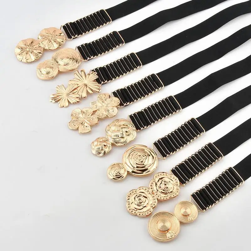 Luxury Elastic Waist Cincher Belt for Women Gold Double Circle Buckle Stretch Belt Slimming Corset Style Waistband Fashion Belt