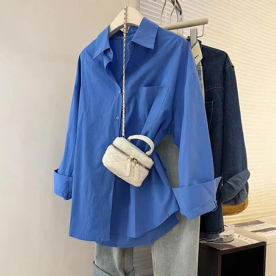 

Color Casual Long Sleeve Women's Shirt Inner Wear Summer Spring Loose Sun Protection Top Layered On-Top Style