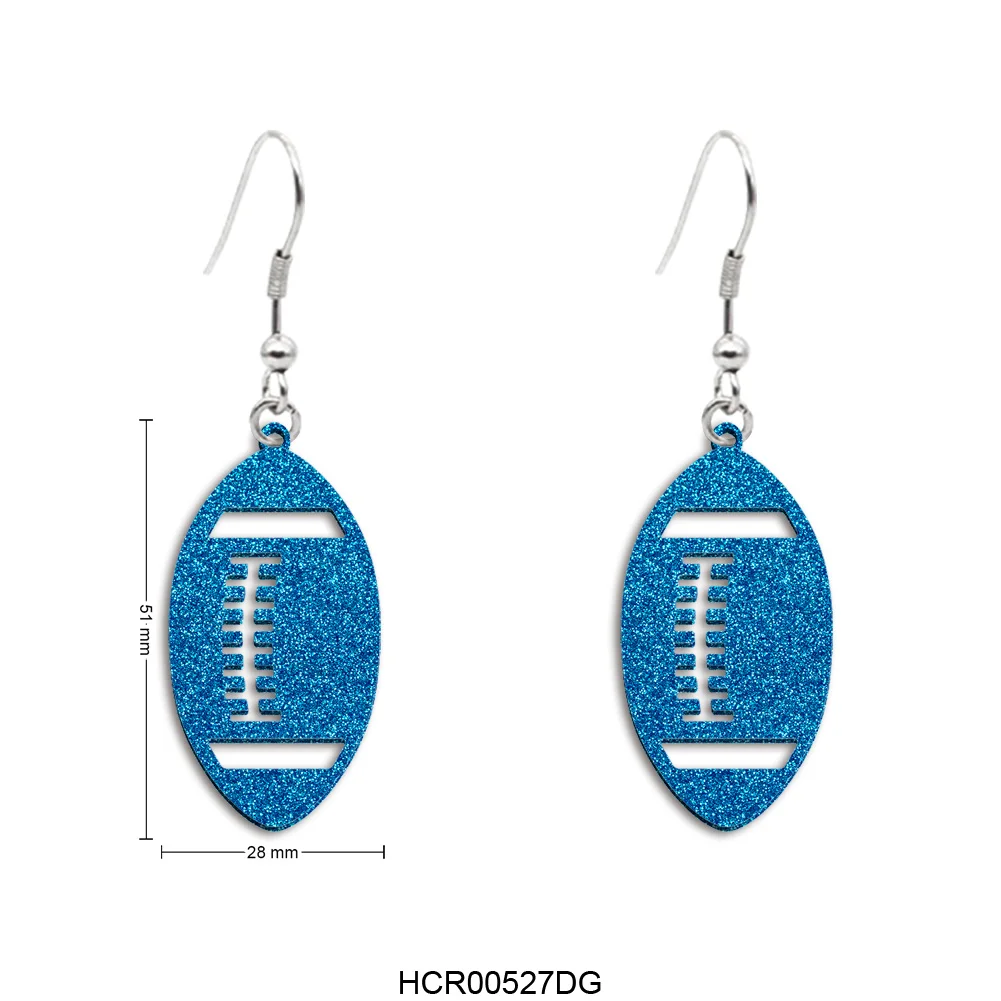 Sports Ball Hollow Out Blue Chunky Glitter Acrylic Hook Dangle Earrings For Women Children Party Holiday Jewelry Decoration