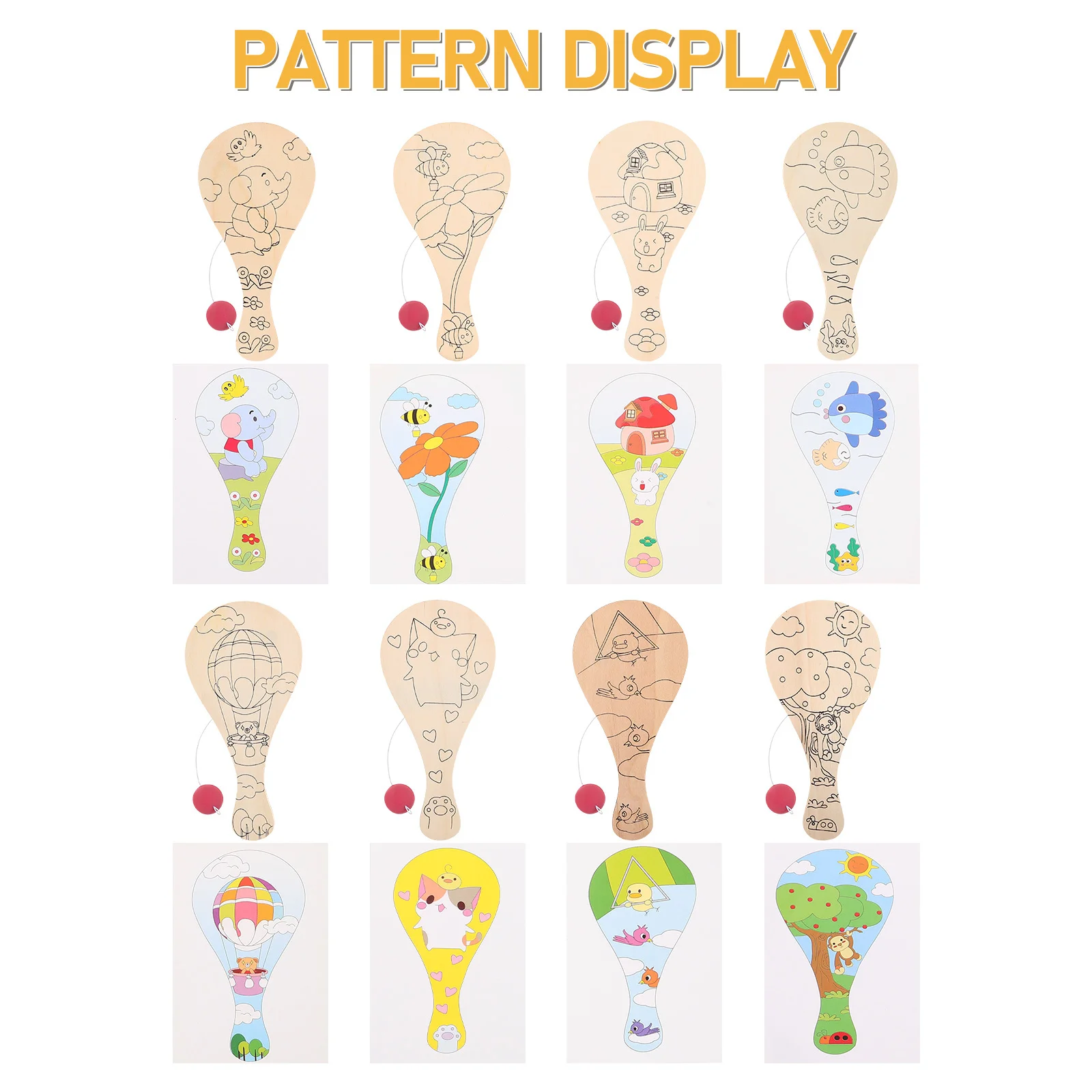 8-teiliges leeres Paddel für Kinder, handbemaltes Holzhandwerk, einfach zu färben, leichtes Material, ideales Spielen im Innen- und Außenbereich