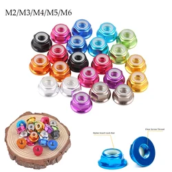 10pcs M2 M3 M4 M5 M6 Red/black/ royal blue/ Sky blue/ orange/ golden/purple/sliver/grey Anodized Aluminum Flange Nylon Lock Nut