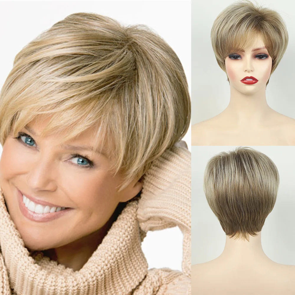 

8” Golden - Brown Gradient Short Wig for Women Heat - Resistant, Breathable, Sleek Style
