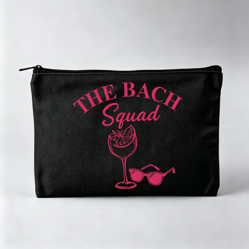Slogan Style Graphic Makeup Bag with Wine Glass Design, Zipper Cosmetic Pouch for Daily Use