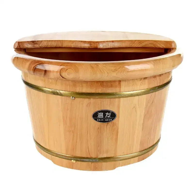 Cordia Shining  Thick Pedicur Foot Bucket Wooden With Lid 26cm Insulation Environmental Protection Foot Barrel