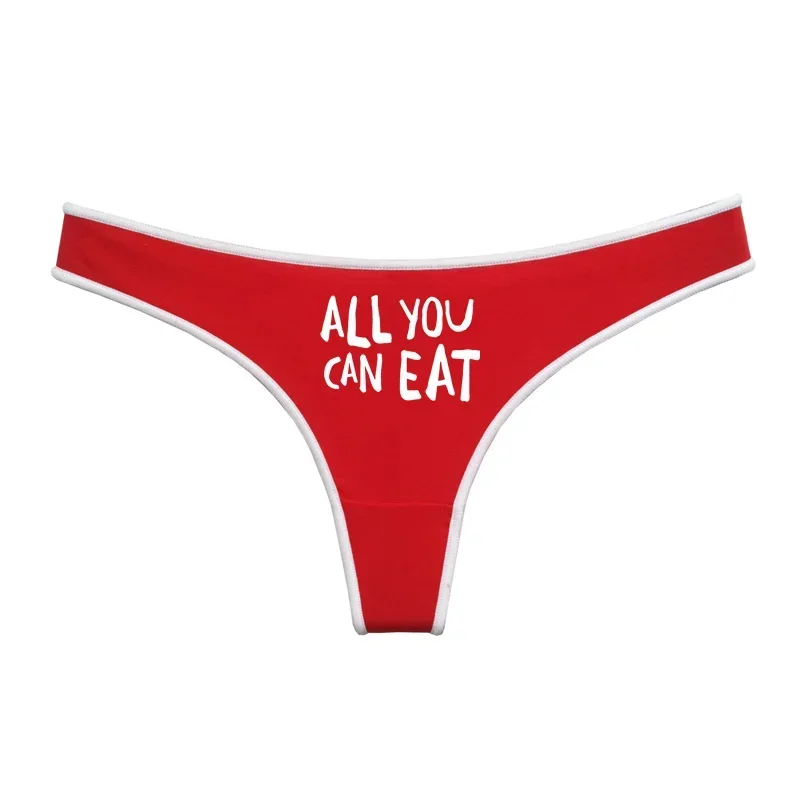 ALL YOU CAN EAT Letters Thong Female Lingerie Red Cotton Underwear for Womens Soft Seamless Invisible Breathable Sport Underpant