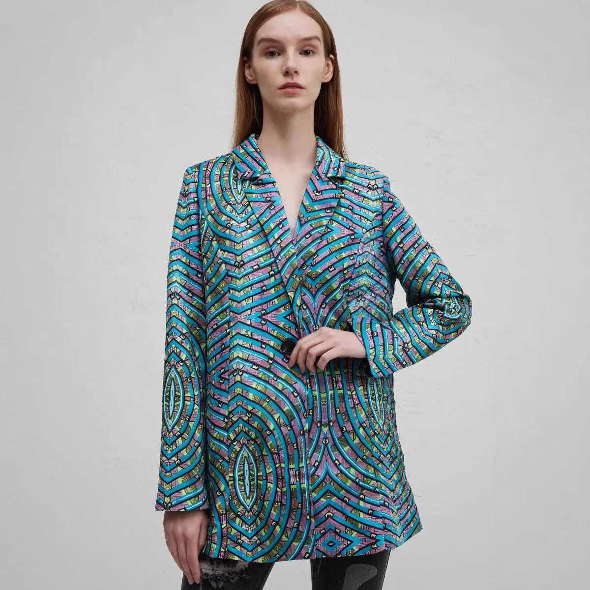 

New Women's Casual Sle Suit Jaet Coat Top Set Long Sve Striped Pattern Iron-Free Procing Medium Length