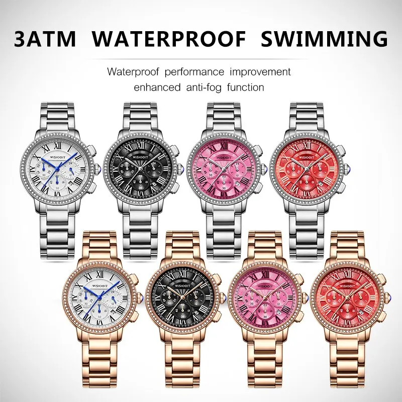 WISHDOIT Original Waterproof Women Watch Stainless Steel Strap Quartz Watch for Women Luminous Casual Fashion Ladies Wristwatch