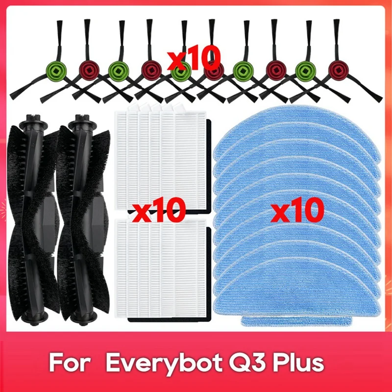 For Everybot Q3 / Q3 Plus Replacement Parts Accessories Main Side Brush Hepa Filter Mop Cloth A