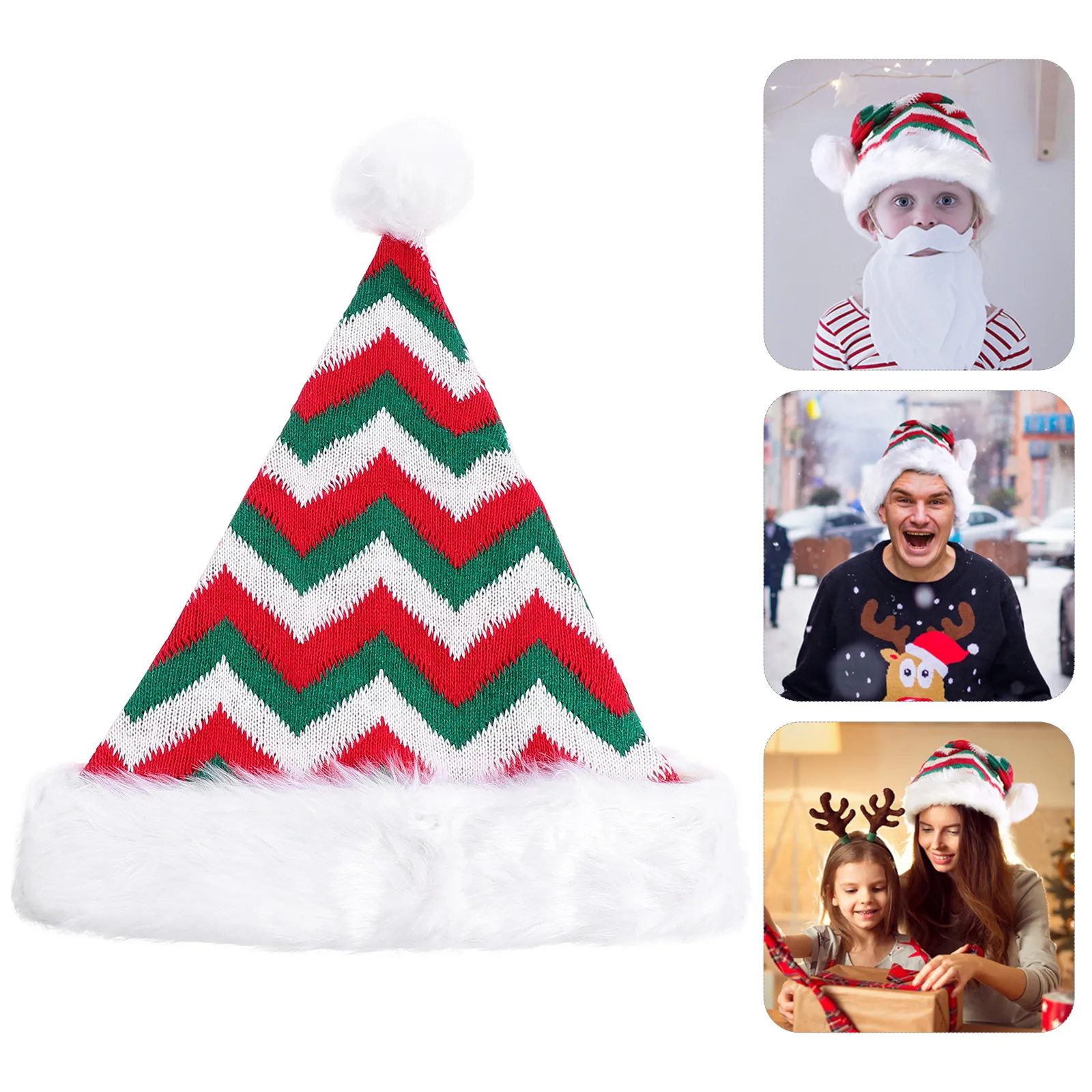 

1pc Knitted Christmas Hat Classic Xmas Cap Festive Party Decoration Fabric Easy Clean Storage Decorative Hat For Kids
