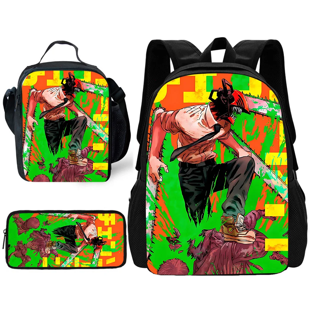 

Детский школьный стимулирующий аниме-бензопилы, мужской рюкзак с сумками для обеда, сумками-карандашами, школьными сумками для мальчиков и девочек, лучший подарок