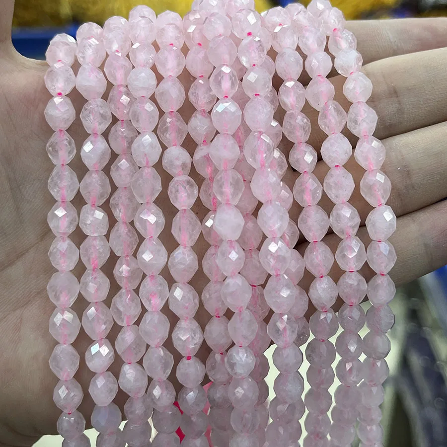 

Natural Pink Crystal Handmade Rice Beads Section Faceted Loose For Jewelry Making DIY Necklace Bracelet 15'' 6.5x7.6mm