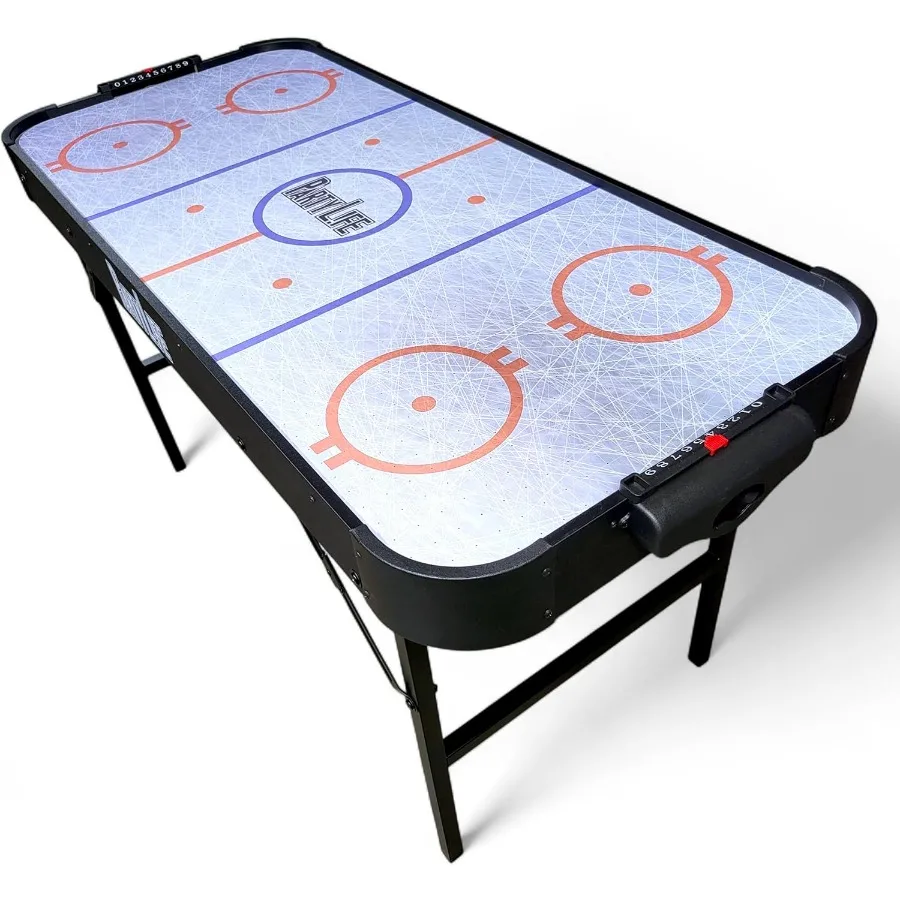 

54 Air Hockey Table with Folding Steel Legs and Optional LED Lights for Home Arcade and Game Rooms High-Powered Motor Smooth Pl