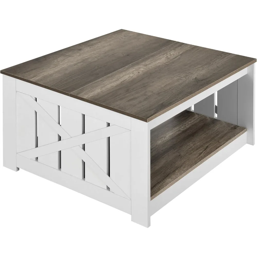 Coffee Table Farmhouse Coffee Table with Storage Rustic Wood Cocktail Table, Square Coffee Tables for Living Meeting Ro