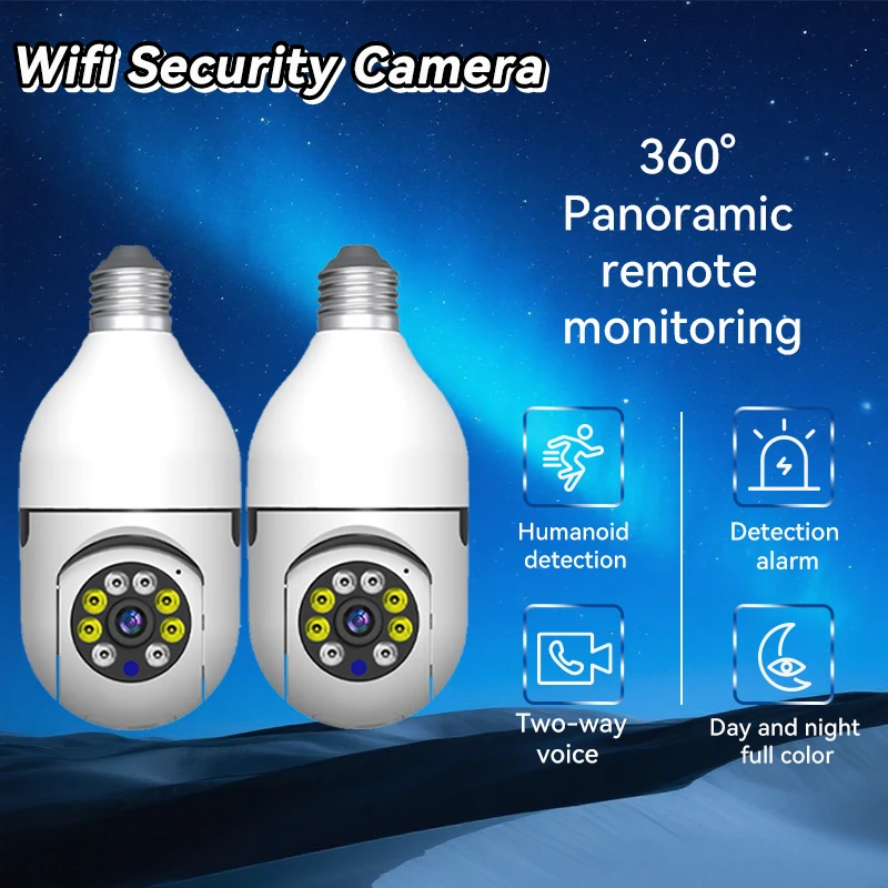 2PCS Ease Life APP-Light Bulb Security Cameras Indoor Outdoor Wireless WiFi Camera 2.4GHz, 360 Degree, E27 Light Socket Screw In