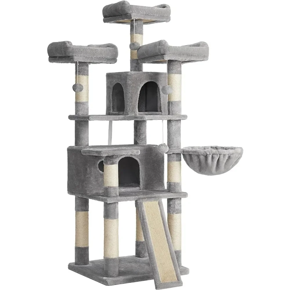 

Things for Cats Toys 2 Caves Board Large Cat Tower Cat Condo With Scratching Posts 66.5 Inches Light Gray Freight Free Pet Toy