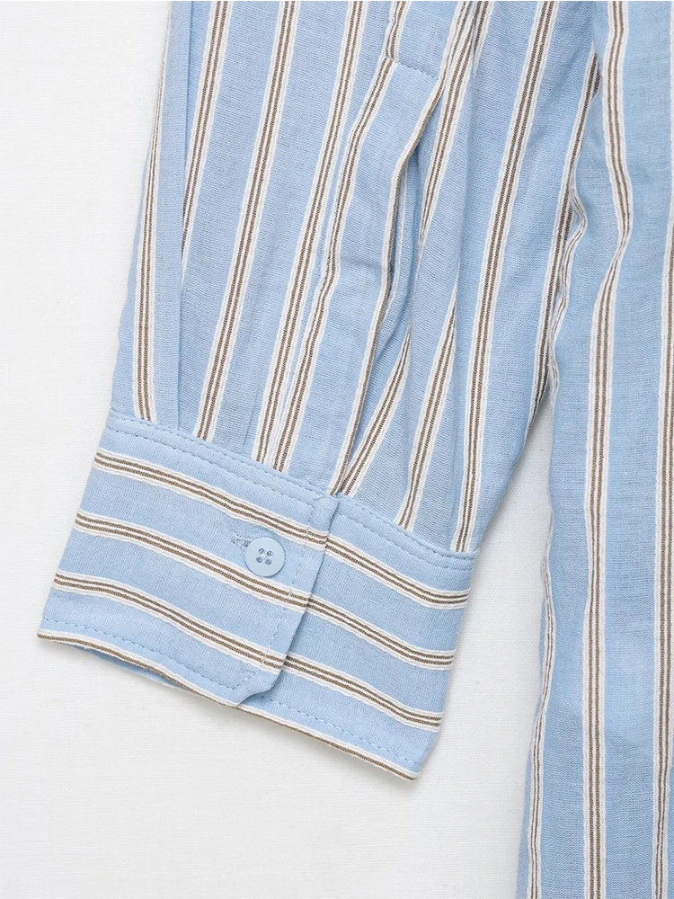 TFMLN Gestreepte Blauwe Shirt Jurk Voor Vrouwen Chic Side Tie Lange Mouw Midi Jurken 2025, Nieuwe Casual Elegante Vrouwelijke Lange Jurk