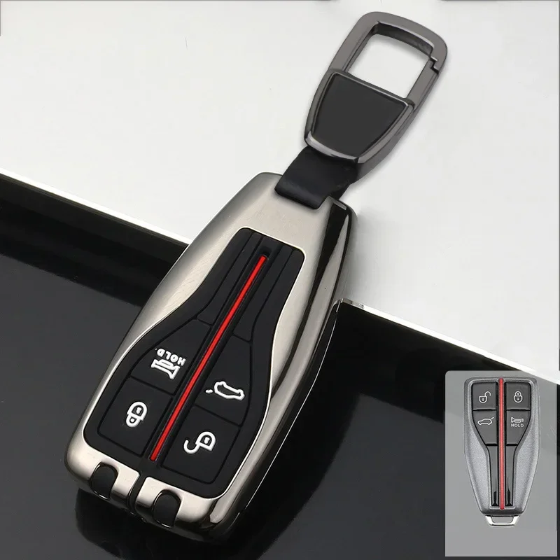 

For Hongqi HS5 2022 Aluminum Alloy Metal Car Key Case Shell Sleeve Decoration Keychain Keyring Car Key Protector Accessories