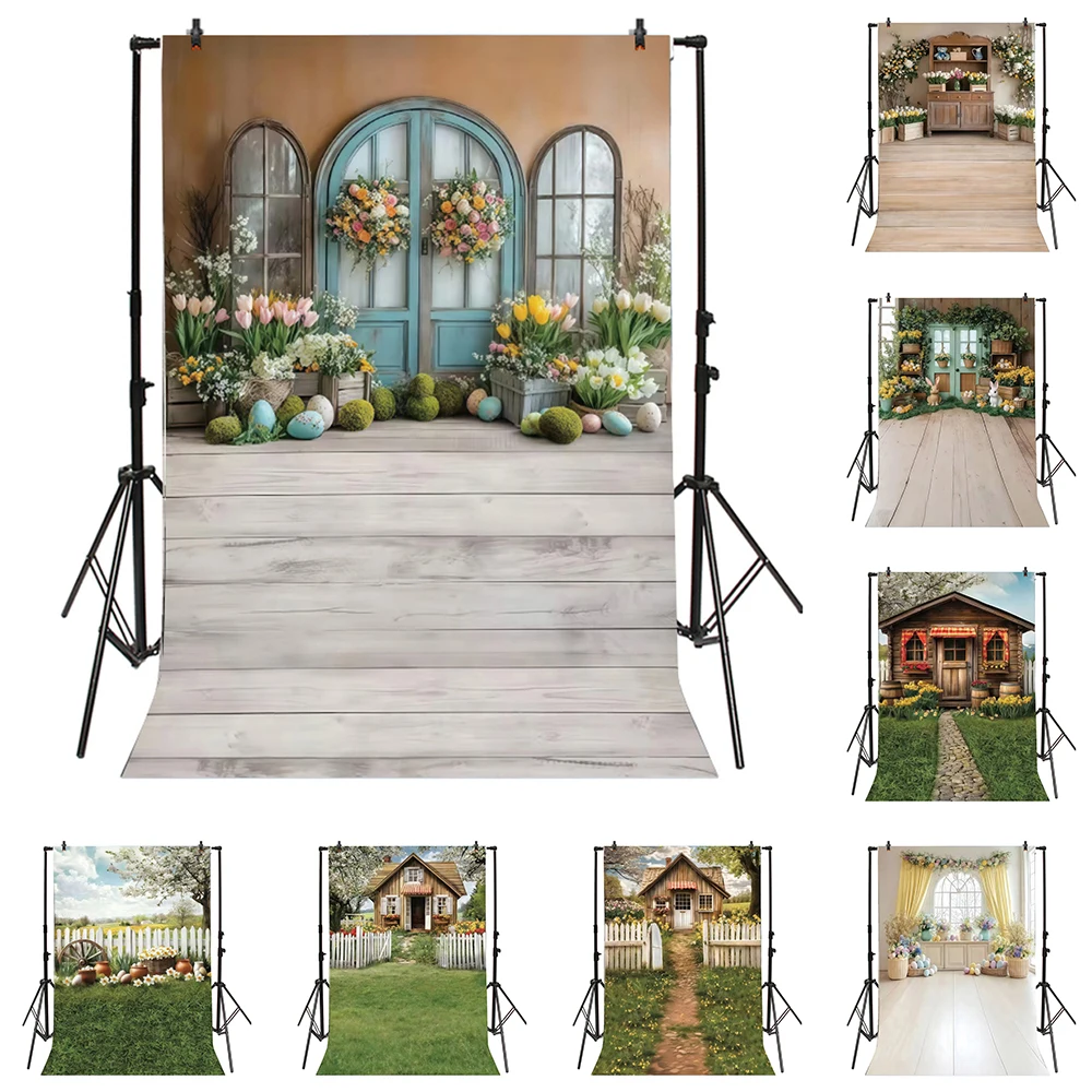 

Весенняя Пасха, деревянная доска, фон для фотосъемки, кролик, цветок, растение, арка, детский семейный портретный фон, реквизит для фотостудии