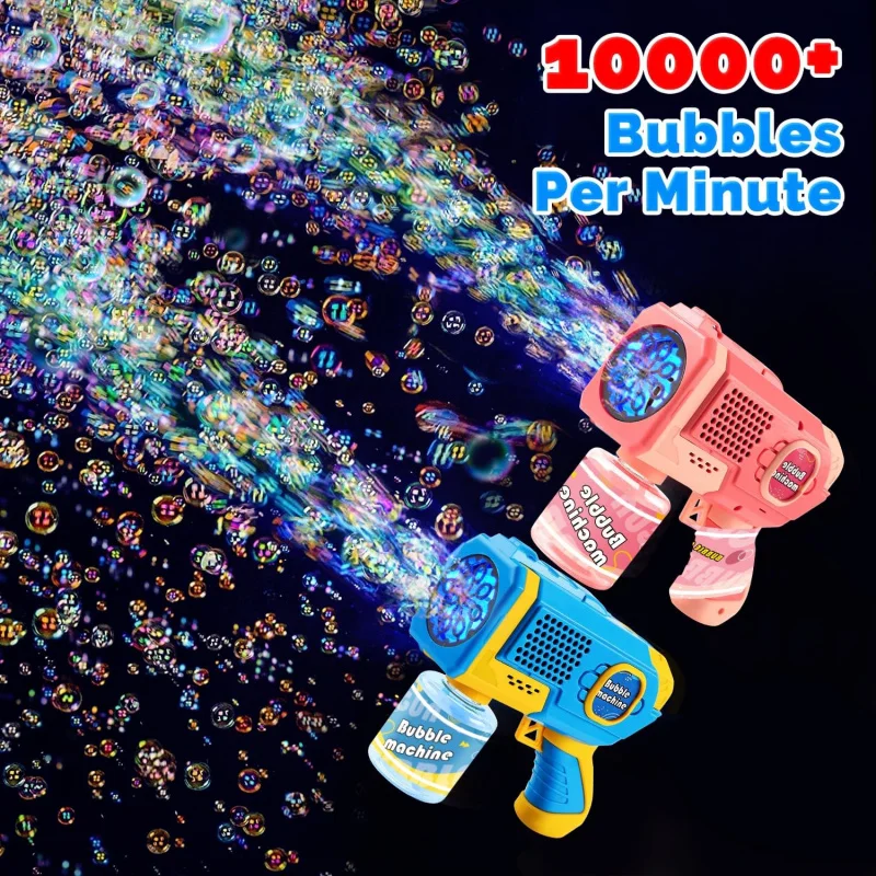 子供用バブルガンマシン2個パック、自動ライトアップバブルブロワーバブルガンブラスター