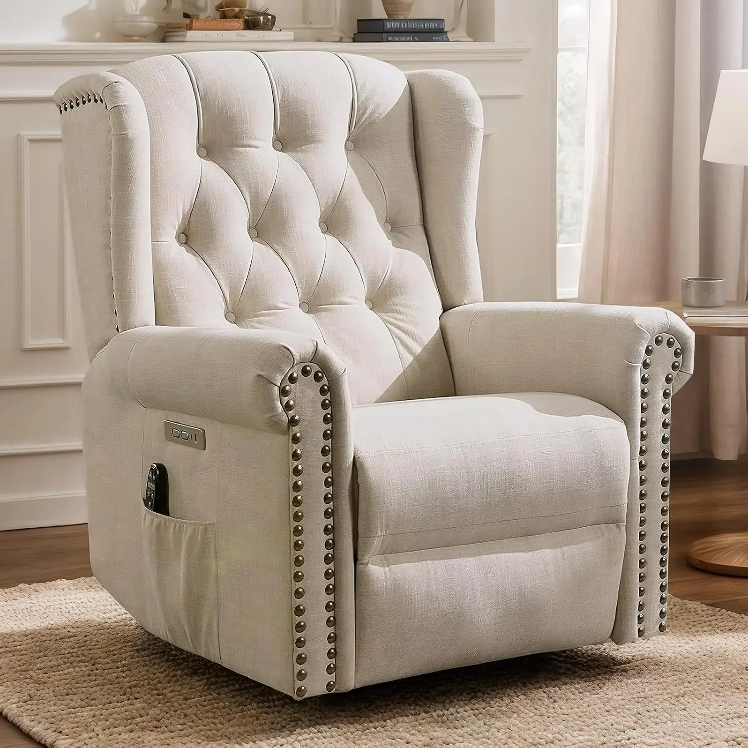 Power Swivel Rocking Recliner with Massage & Heat, Electric Glider W/ USB Ports for Living Room & Bedroom, Beige, Customized