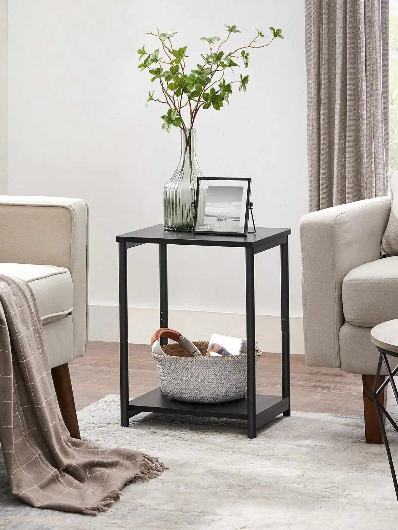 Side Table, Small End Table, Nightstand For Living Room, Bedroom, Office, Rustic Brown And Black 5.7 " L X 11.8 " W X 19.7 " H