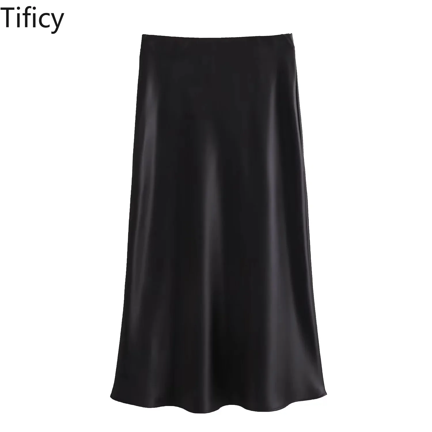 TIFICY Gonna lunga da donna vintage a vita alta con trama in raso alla moda francese delle nuove donne estive