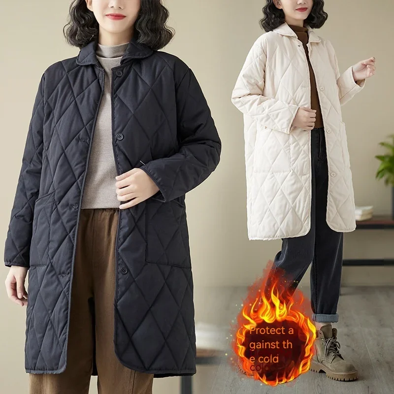 Pop Popแฟชั่นเสื้อแจ็คเก็ตผ้าฝ้ายบางผู้หญิงกลางความยาวน้ําหนักเบาฤดูหนาวOuterwearแฟชั่นฤดูใบไม้ผลิฤดูใบไม้ร่วงผ้าฝ้ายปักเป้าPa