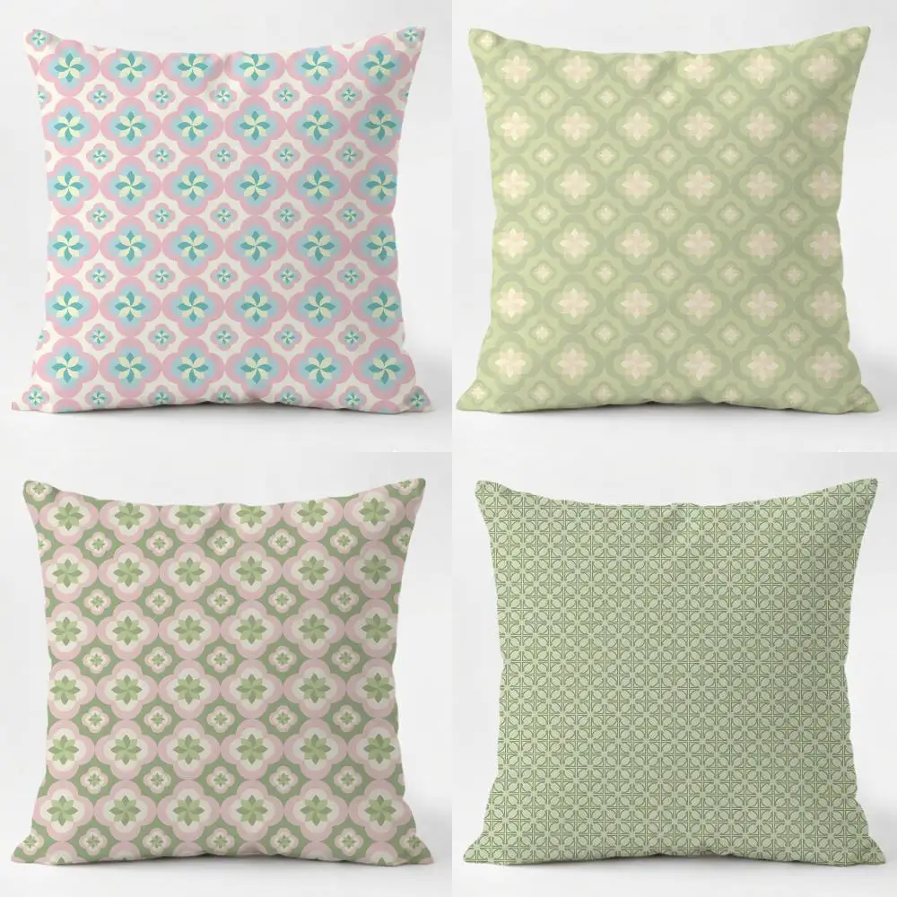 Charming Fresh And Elegant Green Leaf Flowers Cushion Cover comfort Daily Washable Linen Soft  for Sofa Bed Home Room Decor