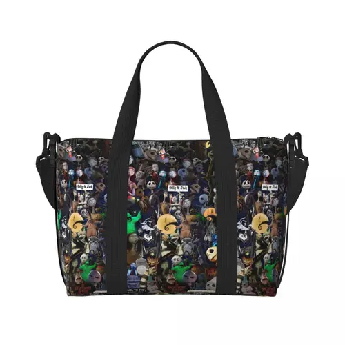 커스텀 잭 스켈링턴 만화 식료품 쇼핑 토트백, 크리스마스 전 악몽, 해변 체육관 여행 가방, 대용량 