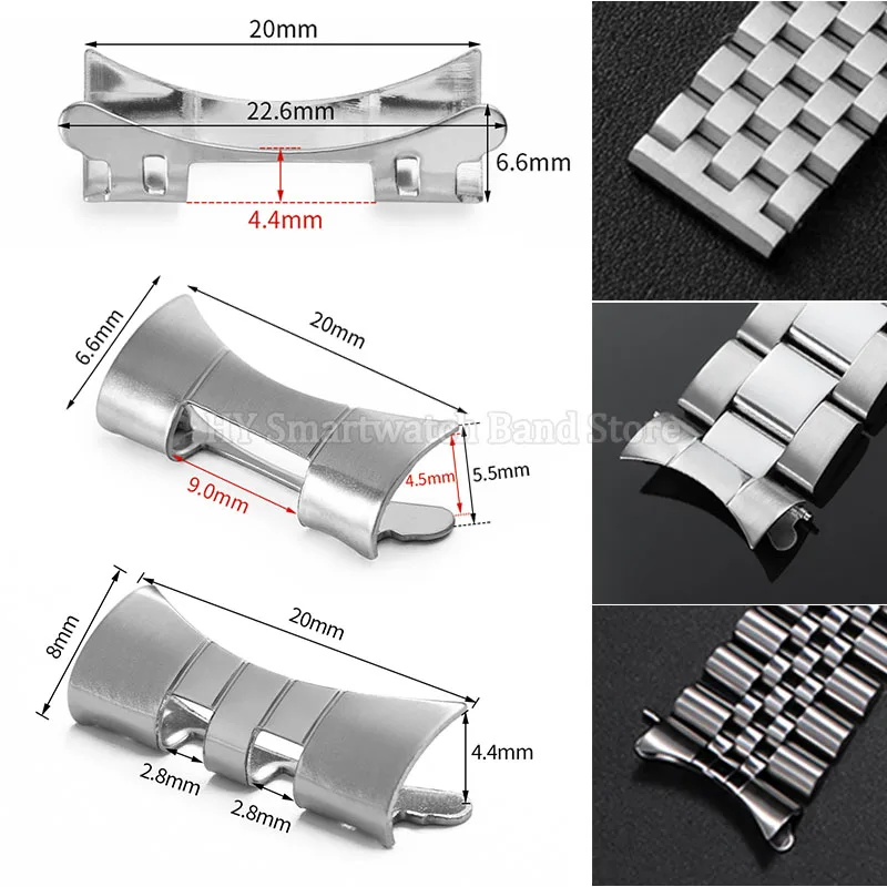 Connecteur à extrémité plate incurvée 18/19/20/21/22/24 mm pour bracelets Jubilee Rolex, adaptateur de maillon en métal inoxydable pour Seiko SKX009 SKX007