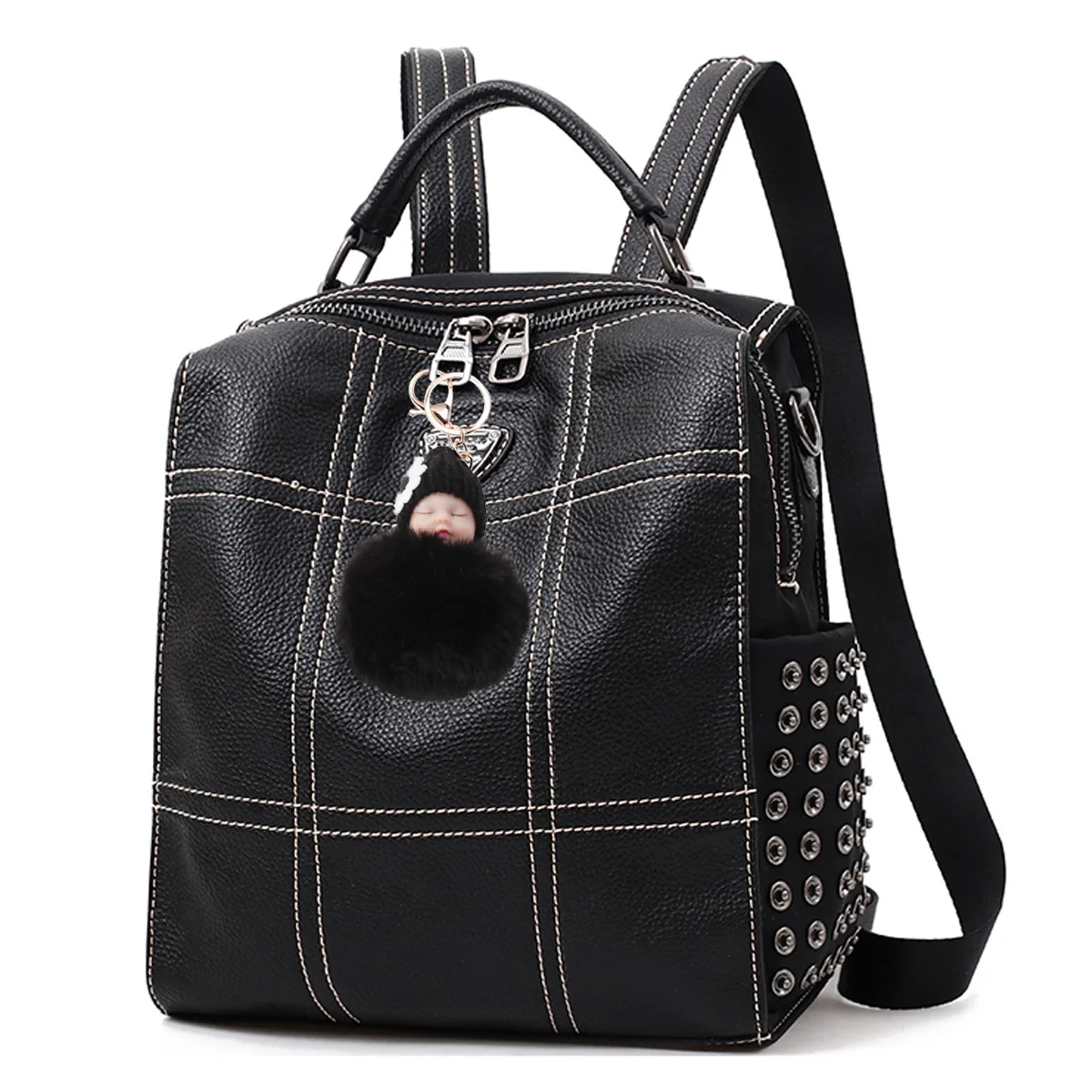 Sleeping Baby Keychain Pom Pom Soft Comfortable Touch Cute Decoration Organize Keys Pendant Gift Black Baby Key Chain