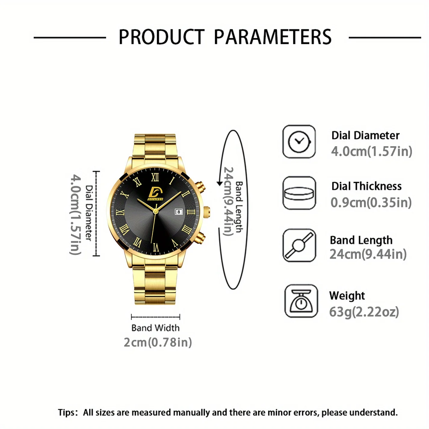 6P/Set Conjunto de relógio de quartzo de aço inoxidável dourado para homens, conjunto de relógio de moda casual de negócios dourado para homens