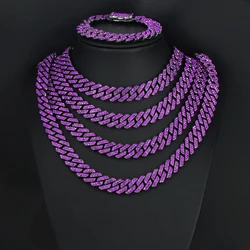 New Arrival HipHop Men Women Cuban Chain Necklaces Black Color Plated Purple Rhinestone Necklace Fashion Jewelry Rappers Gifts