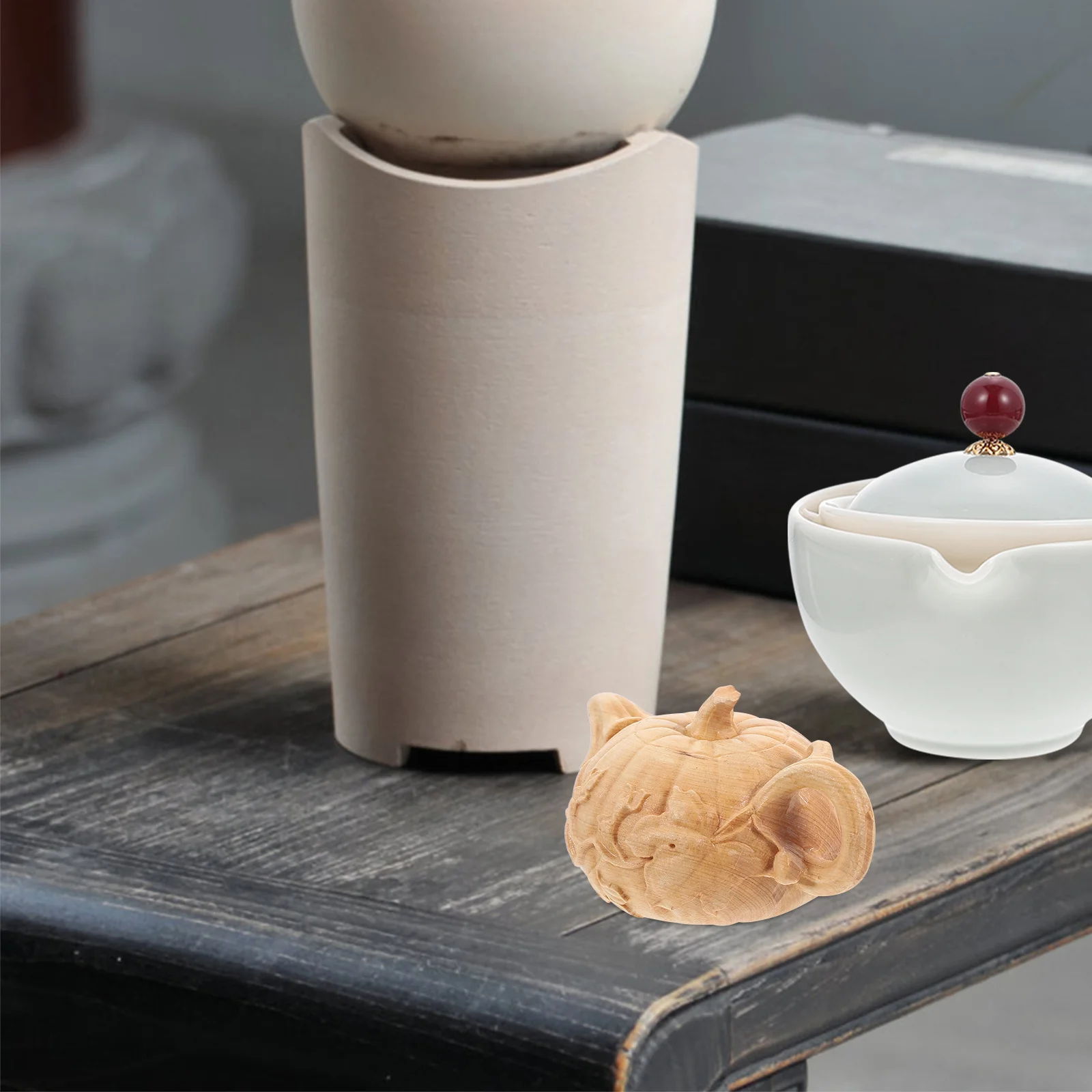 

Wood Carved Pumpkin Kettle Creative Wooden Craft Sculpture Decorative Home Garden Restaurant Office Pumpkin Kettle Carving