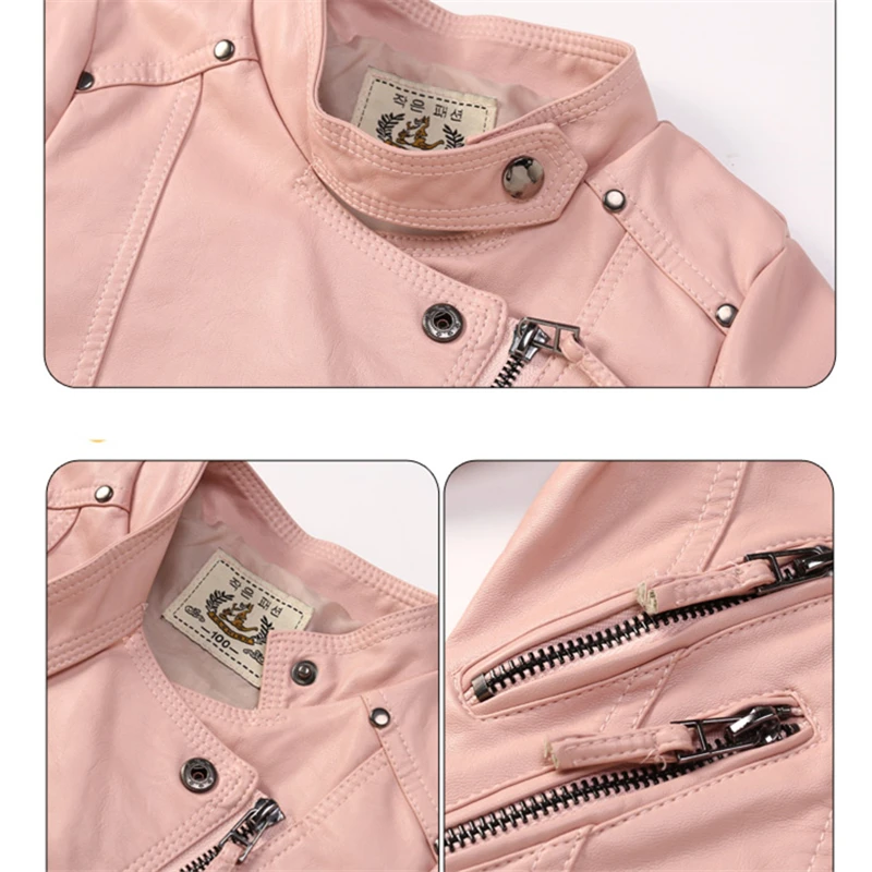 الفاخرة الاطفال الأطفال ربيع الخريف سترة جلدية للفتيات التوأم معطف بولي يوريثان عادية أسود أحمر وردي اللون الملابس الجلدية 2-14 Y