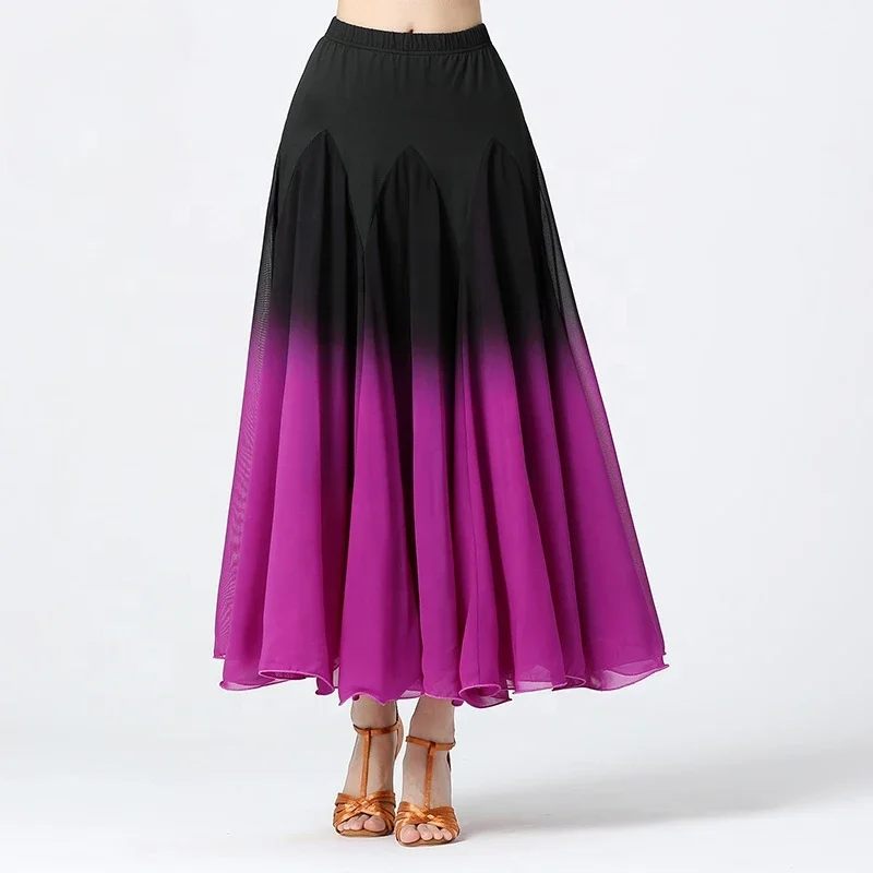 New Modern Dance Performance Costumes Cotillion Long Bustier Gradient Color Dancing Skirt with Large Hemline