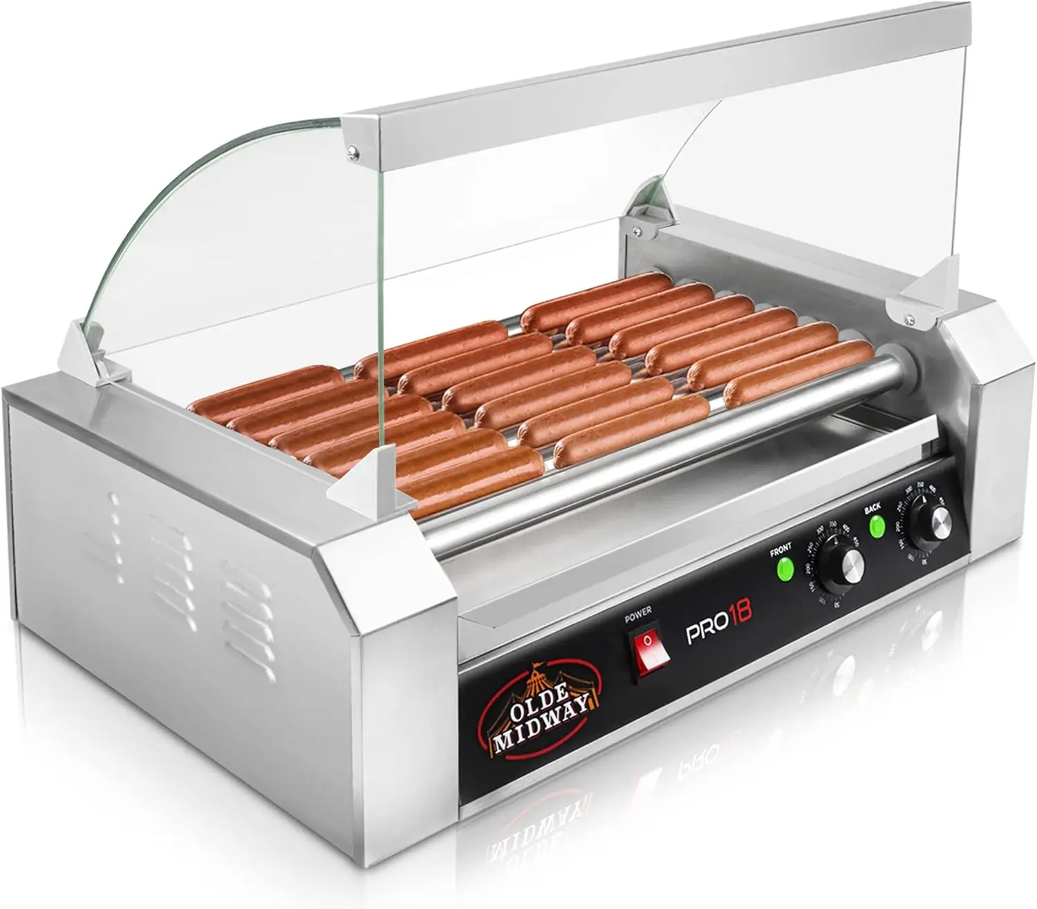 Midway Electric 18 Hot Dog 7 Roller Grill Cooker Machine with Cover 900-Watt - Commercial Grade