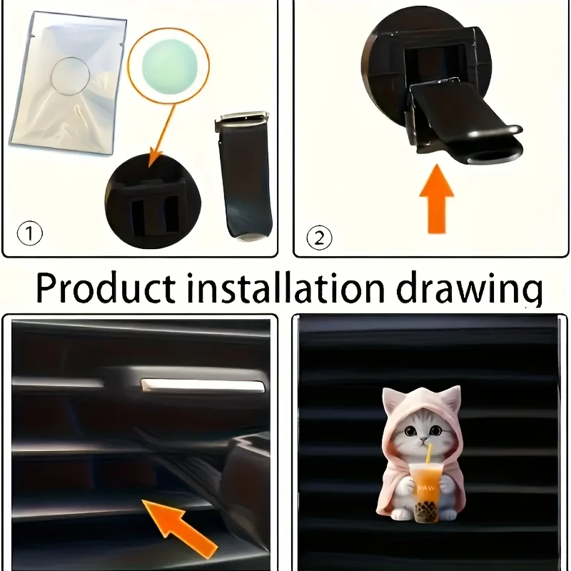 Cute cat-shaped air vent fragrance holder, acrylic toy cat, car decoration, interior accessory, aromatherapy decoration item