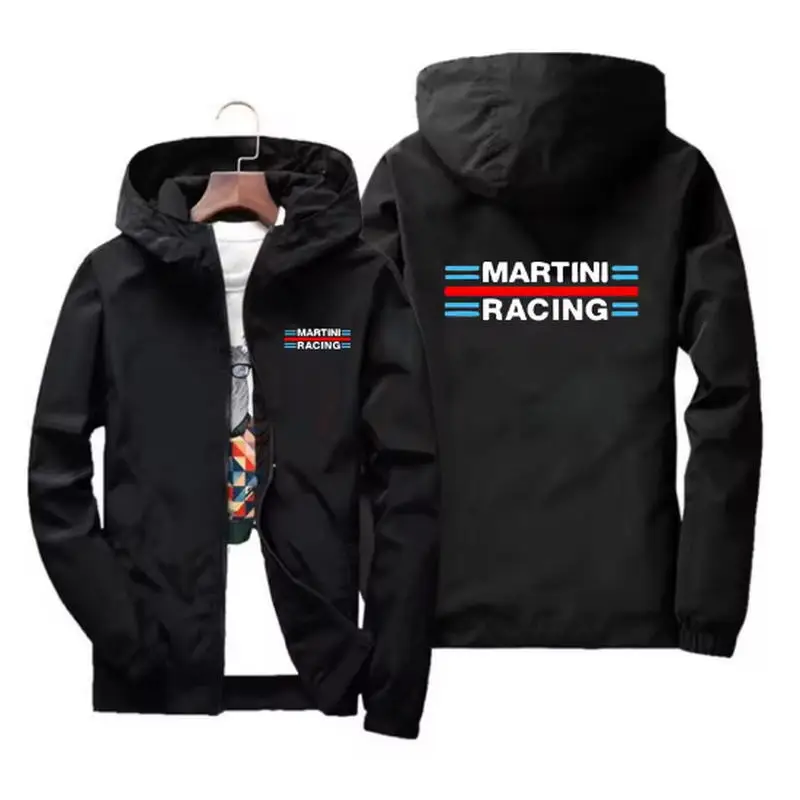 

Martini Racing Men's Coat Thin Sunscreen Skin Zipper Hooded Windbreaker Sports Pilot Jacket Beach Parkas Cycling Tops Plus Size