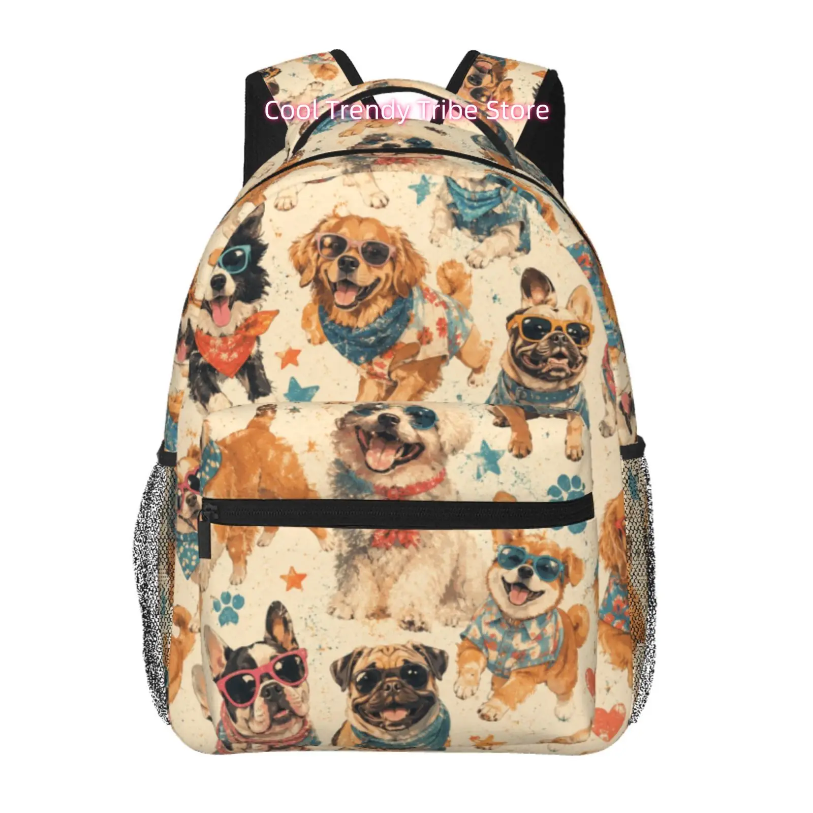 

Fun Dogs with Fashion Glasses Print Adult Backpack, Oxford Cloth Adjustable Strap Casual Bag for Dog Lovers& Adults, Suitable fo