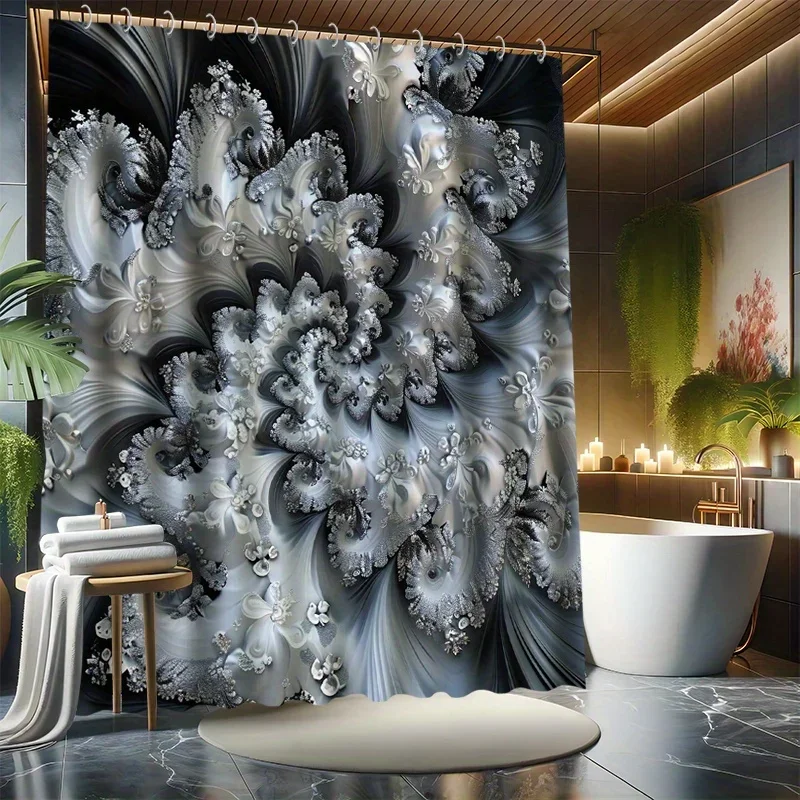 

~O~Modern Floral Shower Curtain Set - Artistic Leaf Pattern, Water-Resistant Polyester, All-Season, Universal Holiday Decor