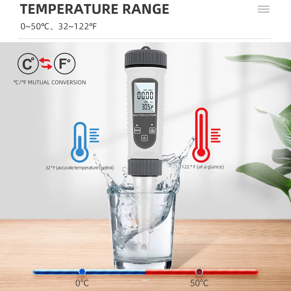 

4-in-1 Salinity Tester Multifunctional TDS/EC Salty S.G Temp Meter Digital Water Quality Detector Salt Test Pen for Aquarium