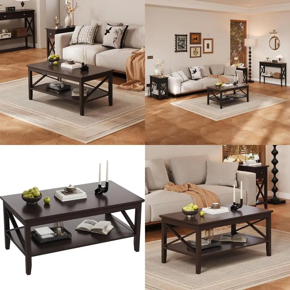 

Прочный коричневый деревянный журнальный столик с местом для хранения вещей, 47 для гостиной