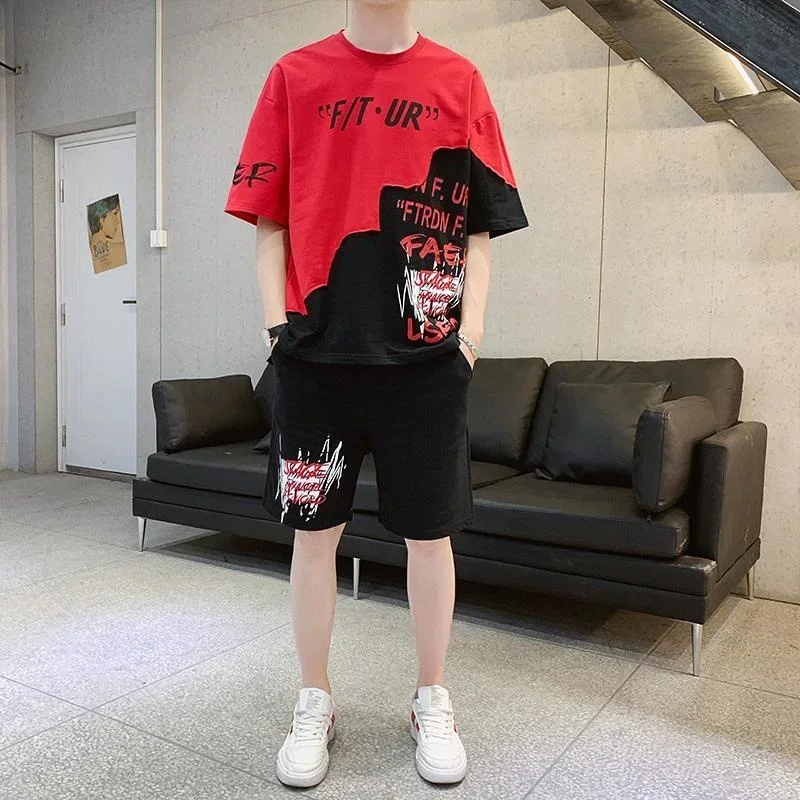 Men's Short-sleeved T-shirt Sports Suit 2025 Summer New Korean Version Casual Top Five Point Shorts 2 Two Piece Sets Clothes Men