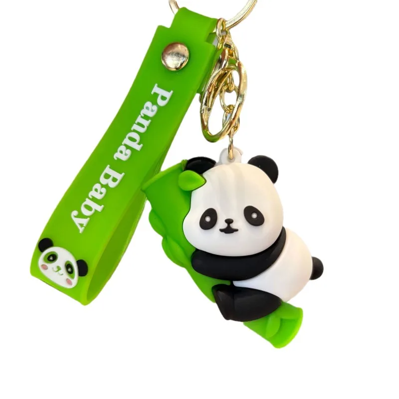 Cartoon bamboo panda key chain cute panda couple bag pendant holiday baby catching machine small gift cute keychain