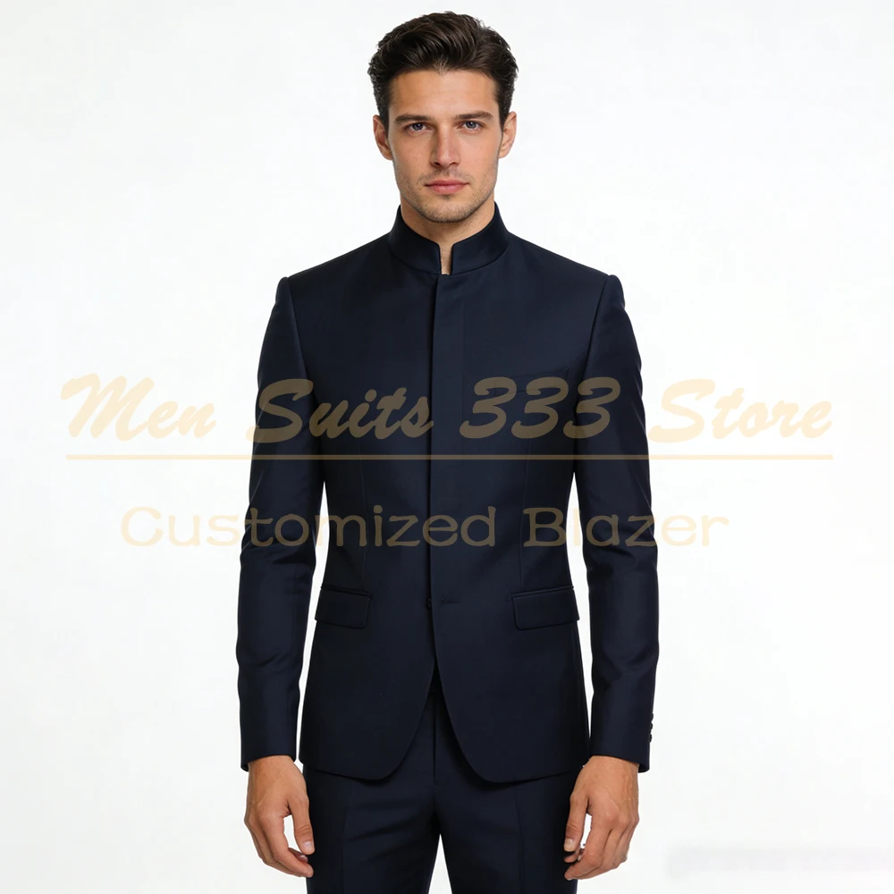 

Navy Blue Men's Smart Casual Suits Luxury Slim Blazer High Quality Straight 2 Piece Jacket Pants Elegant Business Outwear